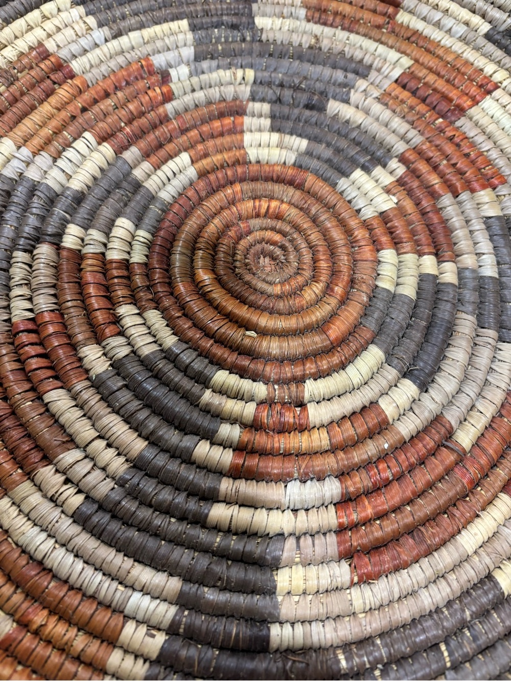 Handwoven Decorative Round Basket Tray - Natural Cream, Rust & Gray - Picture 3 of 8